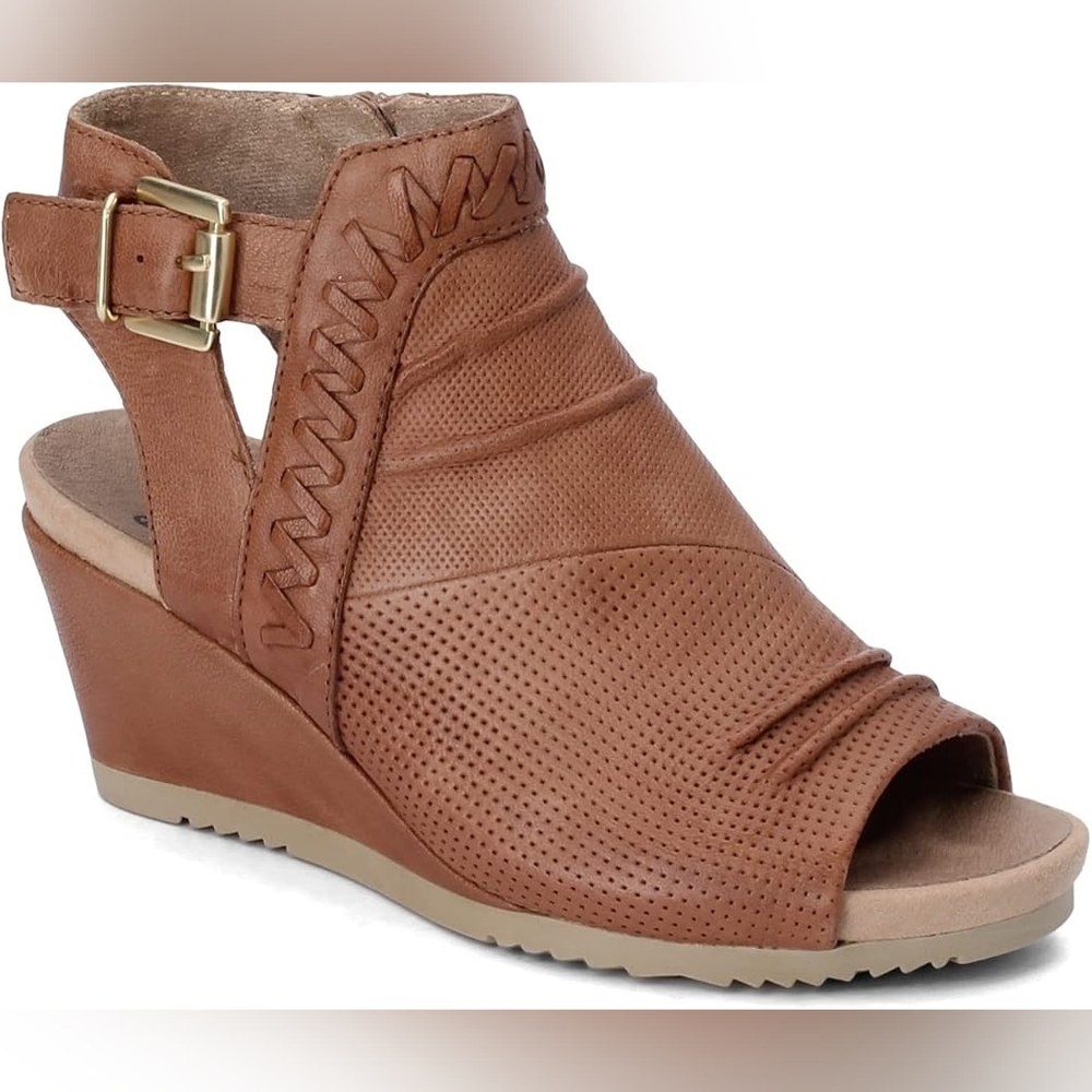 Earth Bonaire Ginger Brown Leather Wedge Sandals Sz 8